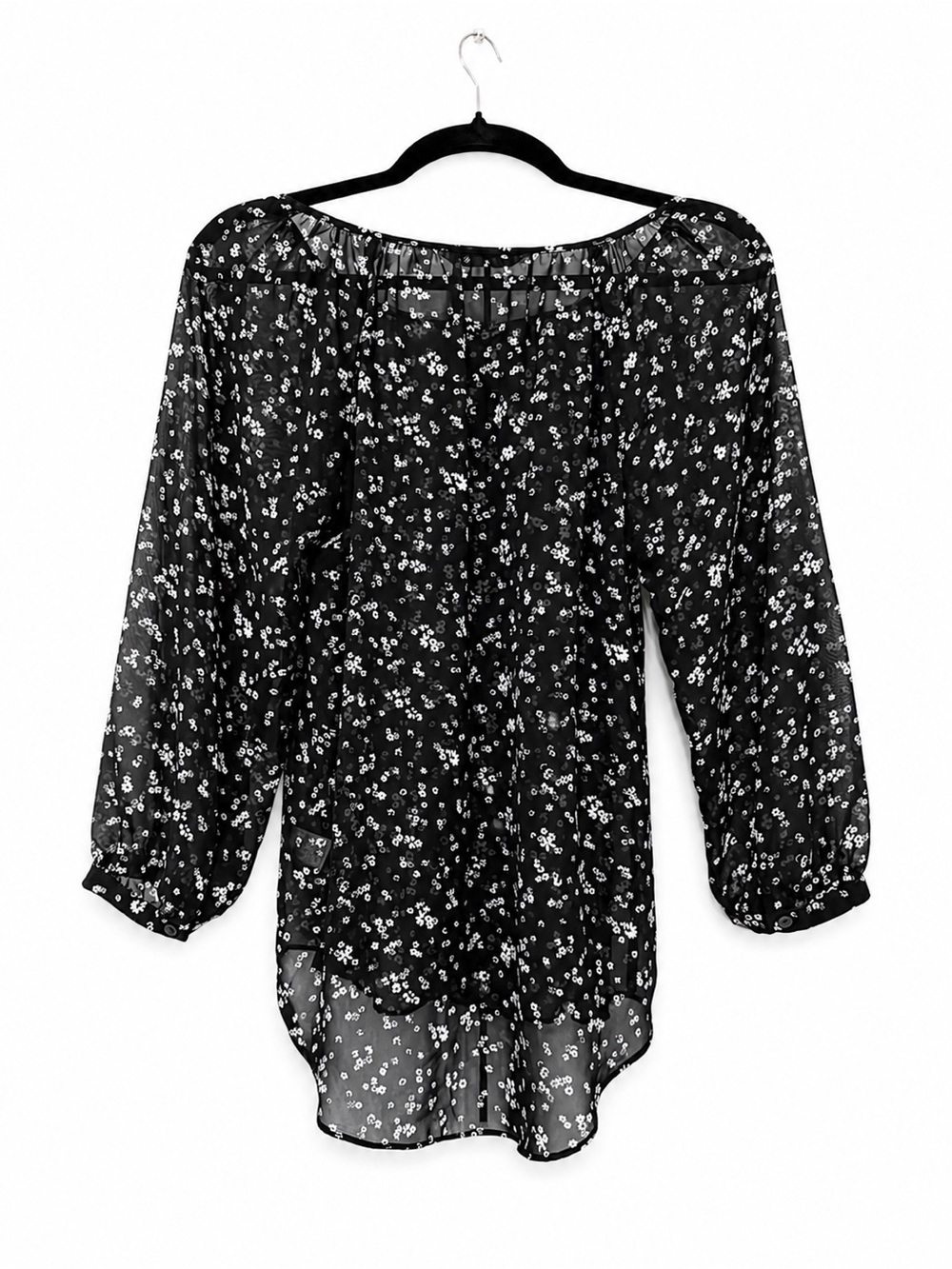 LC Lauren Conrad Black Floral Button-Front Sheer Blouse - Women’s Size Medium - Picture 4 of 9